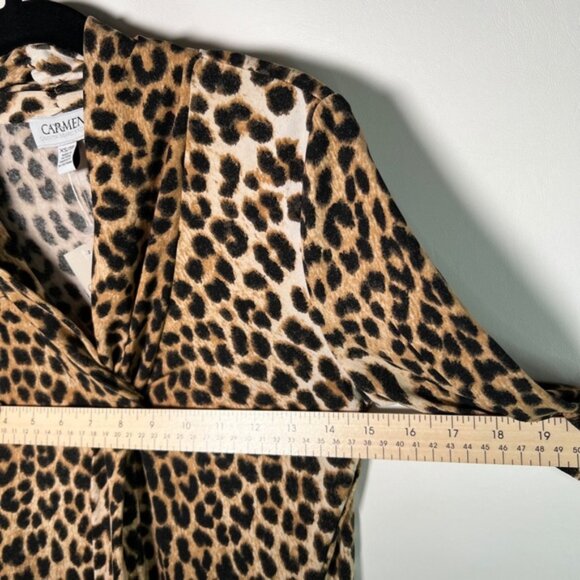 NWT CARMEN MARC VALVO Leopard Cheetah Print Tie V-neck Short Sleeve Blouse Sz XS - Picture 6 of 14